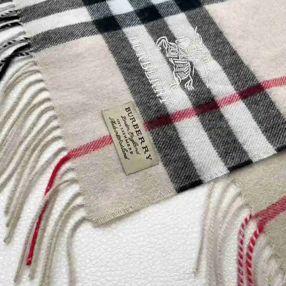 Burberry Classic Plaid Embroidered Logo Long Scarf
